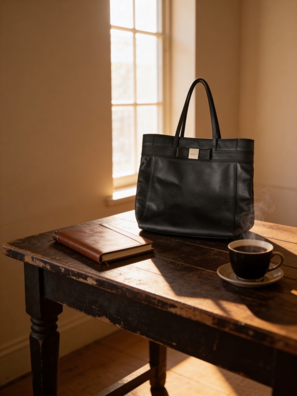 Kate Spade Black Leather Handbag with Gold Accent